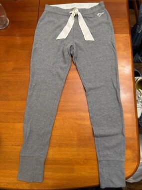 Gilly Hicks Gray Ribbed Jogger Pants with Cream Drawstring pre-owned